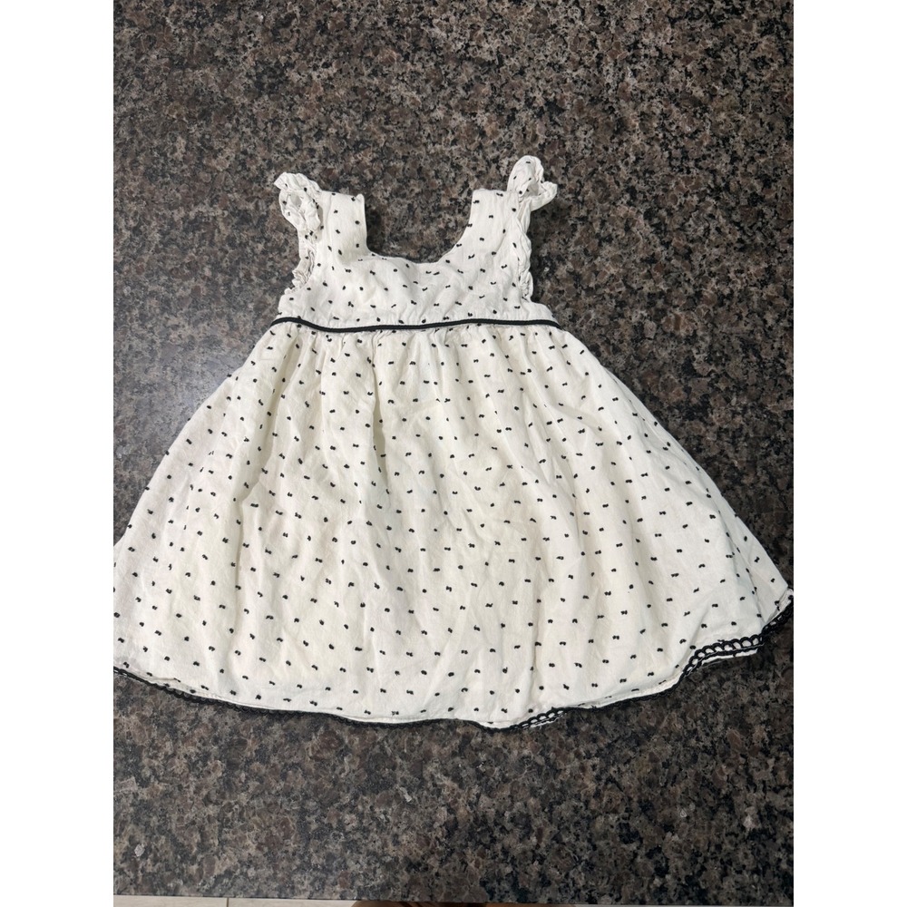 Catherine Malandrino Baby Girl White Black Polka Dot Ruffle Bow Dress 18M